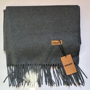 Vimate Gray Fringe Scarf Cashmere 70% and Cotton 30% Oversize Fringed Soft Warm